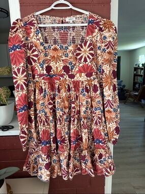 Avara Long Sleeve Boho Floral Tiered Mini Dress